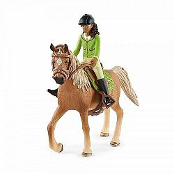 Schleich 42542 Čiernovláska Sarah s pohyblivými kĺbmi na koni Mystery 