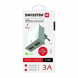 SWISSTEN Adaptér 230V/3A 2xUSB + MFI lightning kábel 1,2 m